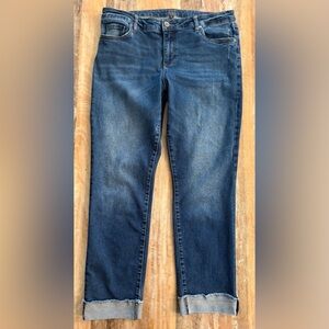 KUT from the Kloth Ankle Straight Leg Jeans Size 14 Dark Wash Cuffed Raw Hem